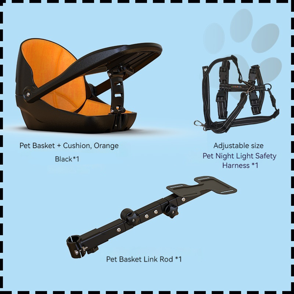 panier pour animaux de compagnie noir + coussin de siège orange