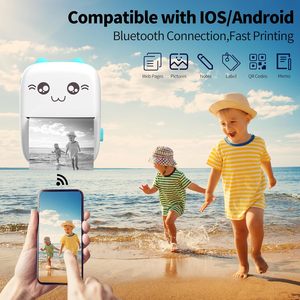 ミニプリンターポータブルインクレスステッカープリンター、3ロールペーパーBluetoothワイヤレスミニサーマルプリンター互換iOS/Android - Product Image 3