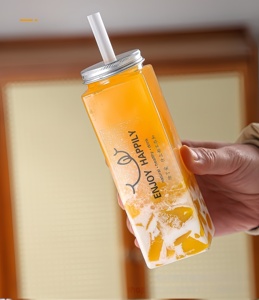Custom Logo 380ml 500ml 650ml Square PET Food Grade Juice Bottle Plastic With Cap