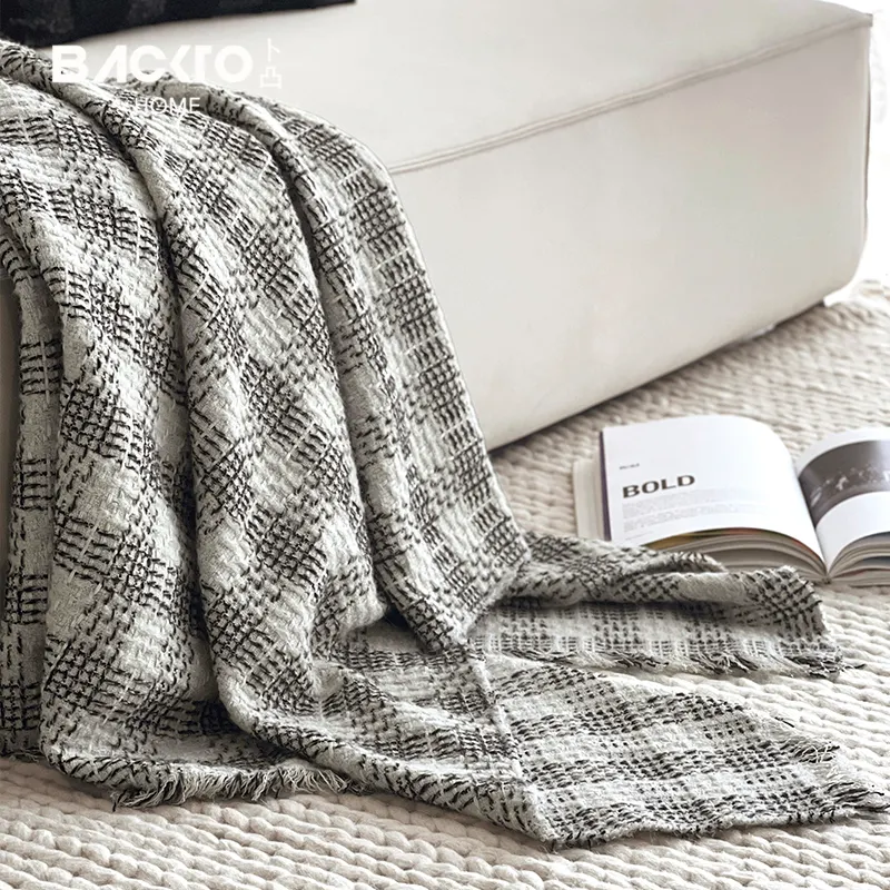 Высококачественное мохеровое одеяло из шерсти, высококачественное современное роскошное Клетчатое одеяло в клетку для гостиной, дивана, гостиничного супила