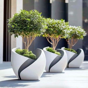 木の鉢植えの植物のための大きな丸い形のプランター装飾的なガラス繊維の鍋の座席木の木の植木鉢 - Product Image 6