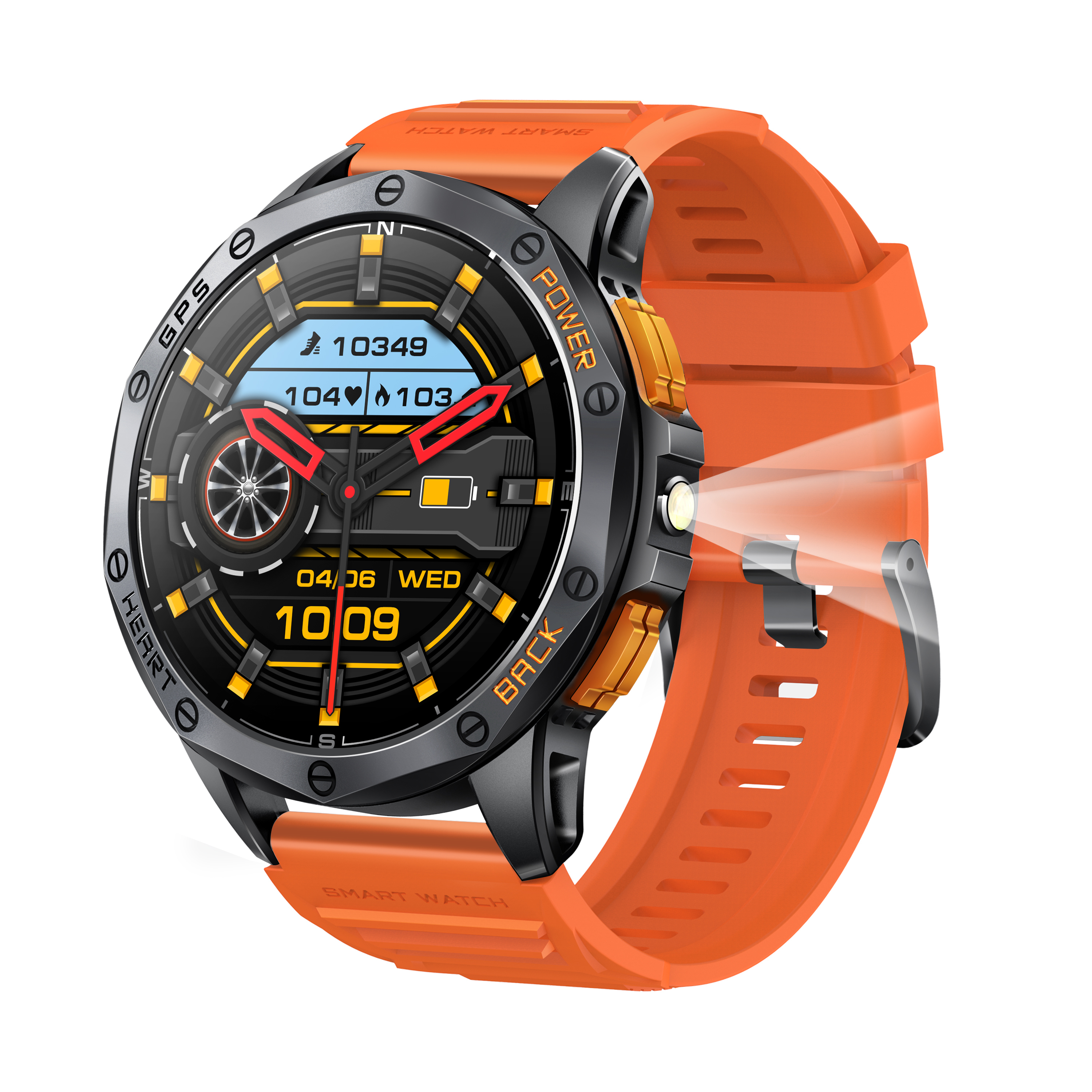 Orange avec bracelet en caoutchouc