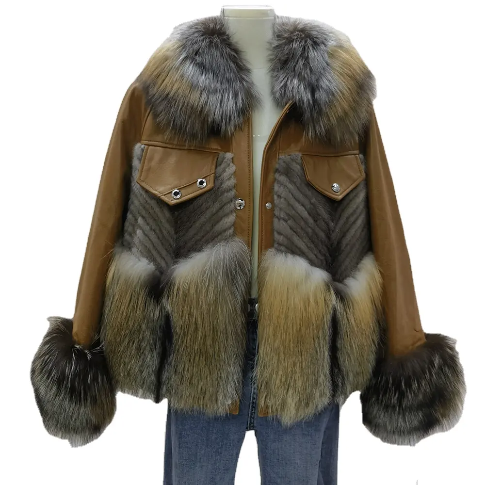 बड़े सर्दियों गर्म असली फॉक्स फर कॉलर काले नीचे कोट महिला ऊपर का कपड़ा जैकेट 2023 नई