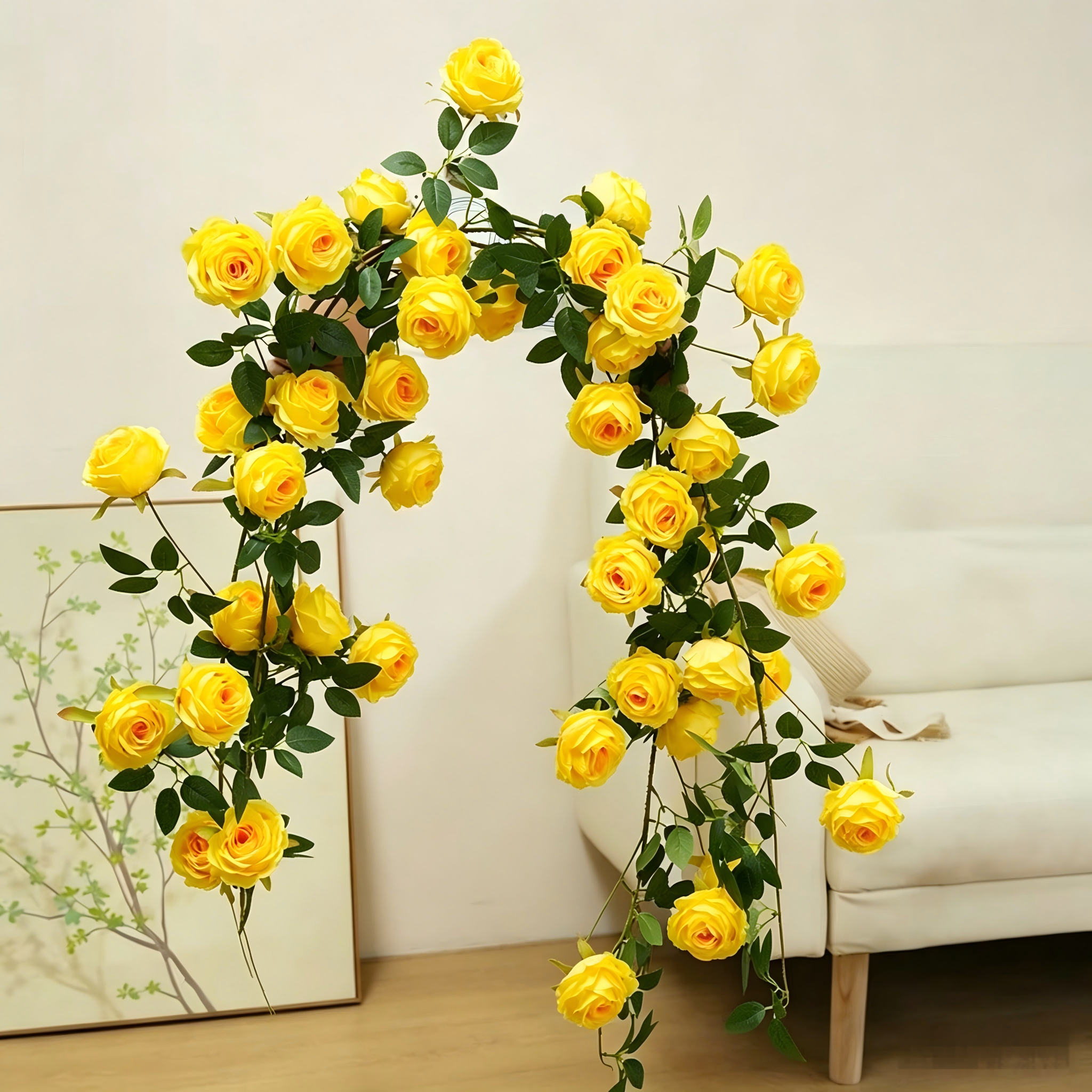 Yellow large-flowered monet climbing rose-one stem