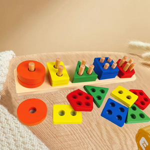 Geometrik şekil ahşap yapı taşları Set çocuklar için erken eğitim oyuncaklar otomotiv sütun eşleştirme için