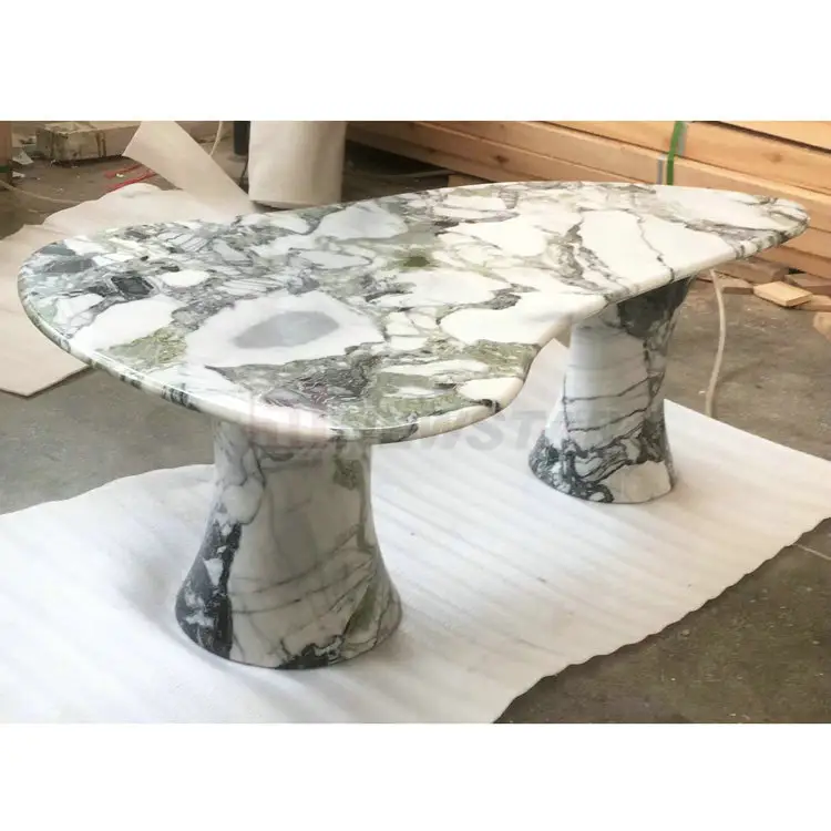 Tavolo da pranzo rotondo asimmetrico a forma di marmo verde giada a forma di marmo