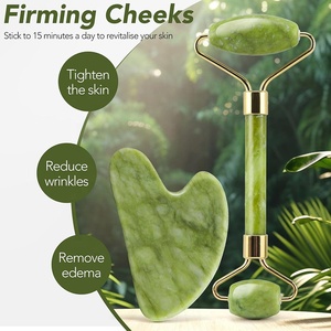 Toptan özel etiket 2 in 1 doğal yeşim silindir seti özel guyüz masajı göz yüz güzellik yeşim rulo ve Gua Sha seti - Product Image 2