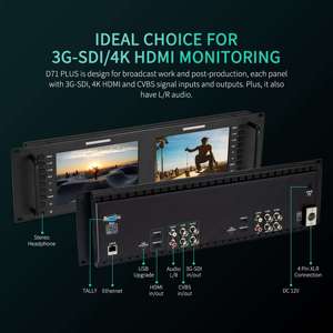 Feelworld and Seetec Dual <strong>7</strong>&quot; Full HD <strong>LCD</strong> Screen 3RU 3G-SDI <strong>HDMI</strong> AV <strong>Input</strong> Rack Mountable Field Monitor for CCTV Broadcasting