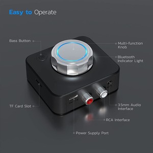 Receptor de audio Bluetooth para altavoz con perilla para controlar el volumen/reproducción/voz, salidas de audio AUX/RCA