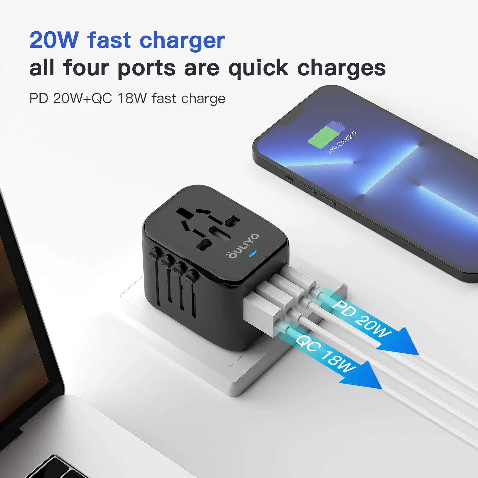 Tomada elétrica adaptador de viagem universal internacional com usb e adaptador de energia tipo C carregador rápido carregador rápido