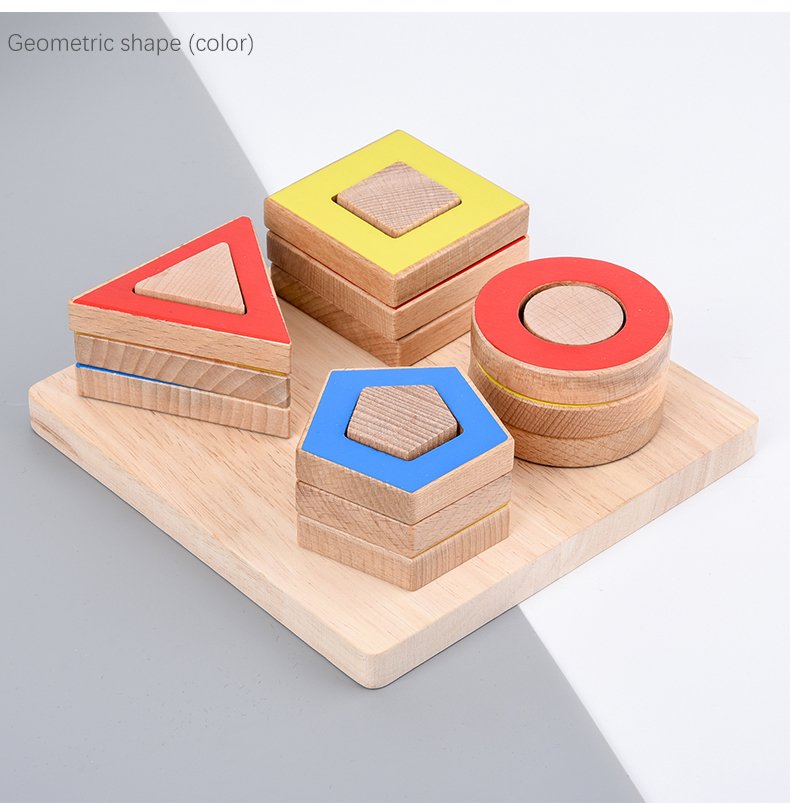 Wooden Montessori Children Four-column Shape Matching Geometric Block Set Toys For Kids