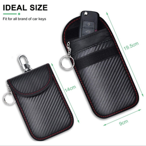 Carbon Fiber Leather Car <strong>Key</strong> Case with Keyless Theft Protection RFID Signal Blocker Faraday <strong>Pouch</strong> with <strong>Key</strong> Hook - Product Image 4