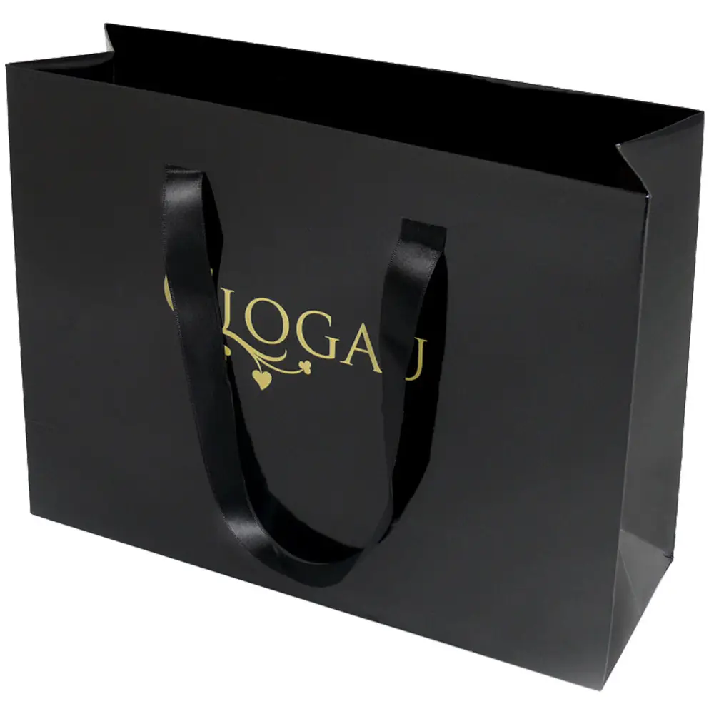 Großhandel schwarze Luxus-Papiertüten zur Verpackung von Schuhen Kleidung bedrucktes kundendefiniertes Logo Papiertüte für Kleidung Einkauf Geschenk Schmuck Wein