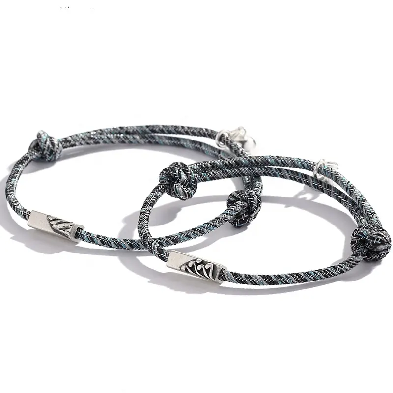 Pulsera Personalizada de Alta Calidad para Hombre y Mujer, Amuleto de Plata Esterlina, Cuerda de Amistad, Joyería de Pareja