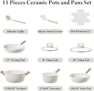 11 adet yapışmaz alüminyum TENCERE SETİ indüksiyon tencere, yapışmaz mutfak pişirme seti PTFE/PFAS/PFOA ücretsiz, krem beyaz - Product Image 2