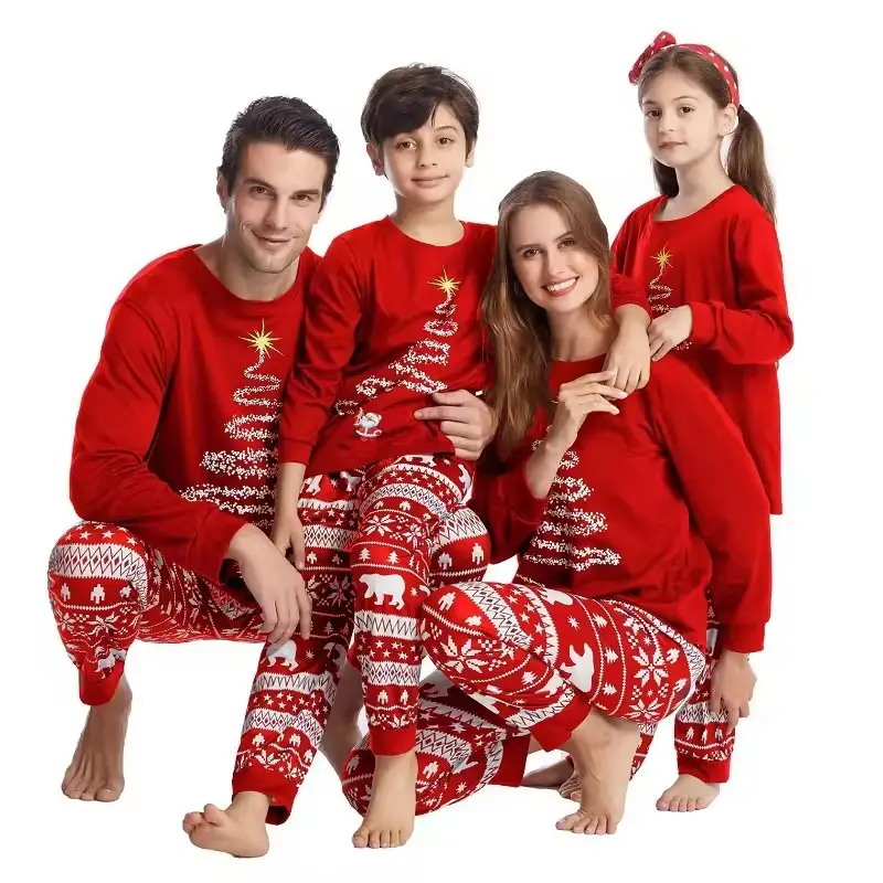 Conjunto de pijamas de Natal para família, pijamas de Natal fofos para a família, mangas xadrez para o ano novo por atacado