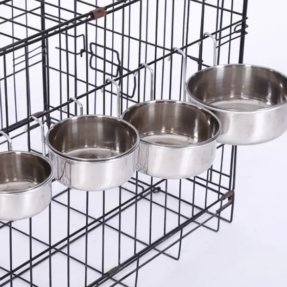 Gabbia in acciaio inossidabile ciotola sospesa nella gabbia di ferro ciotola per cani da compagnia alimentazione nella gabbia