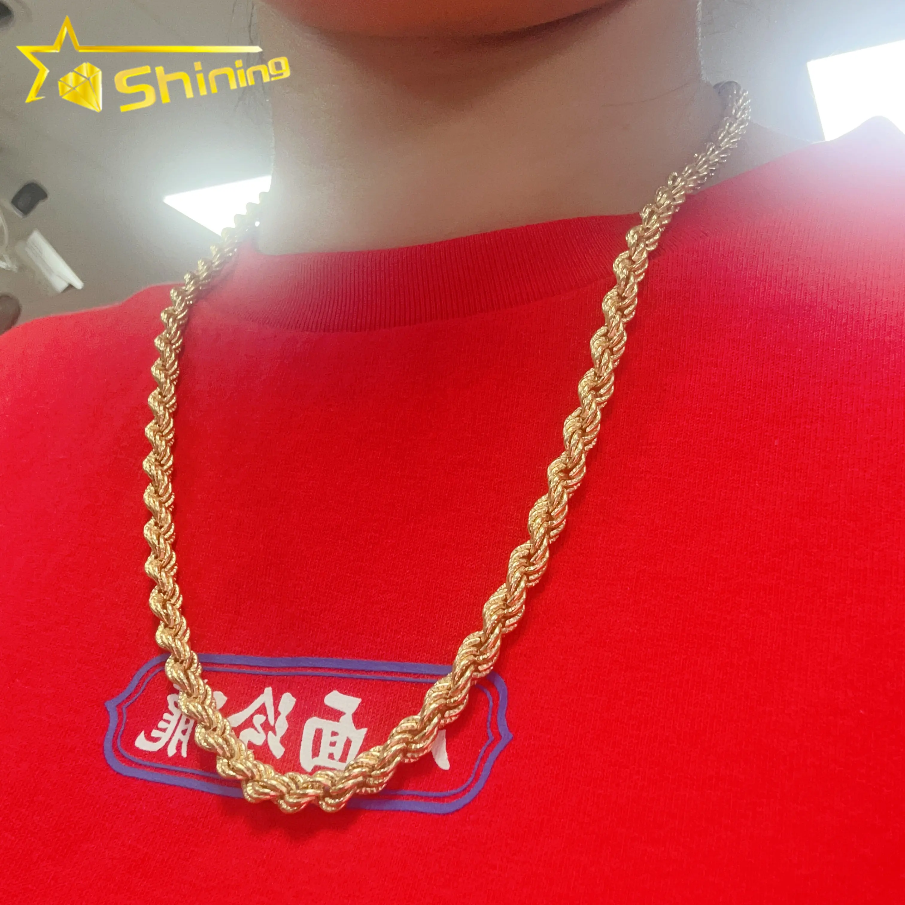 Custom fine jewelry 6mm 18K real solid gold jewelry catena cubana diamond cut rope chain collana hip hop