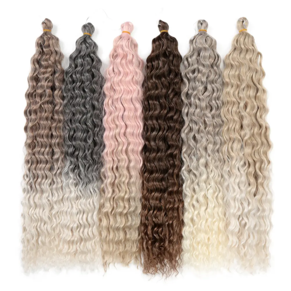 Venta al por mayor En stock Preestirado Ombre Crochet Twist Trenzas Onda ondulada profunda Agua Rizado Pelo trenzado sintético