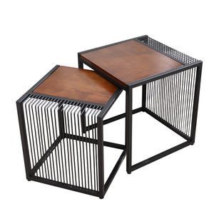 Mesita de noche Industrial para el hogar y la Oficina, juego lateral de apilamiento de café, anidadas, 2 mandos, para sala de estar - Product Image 1
