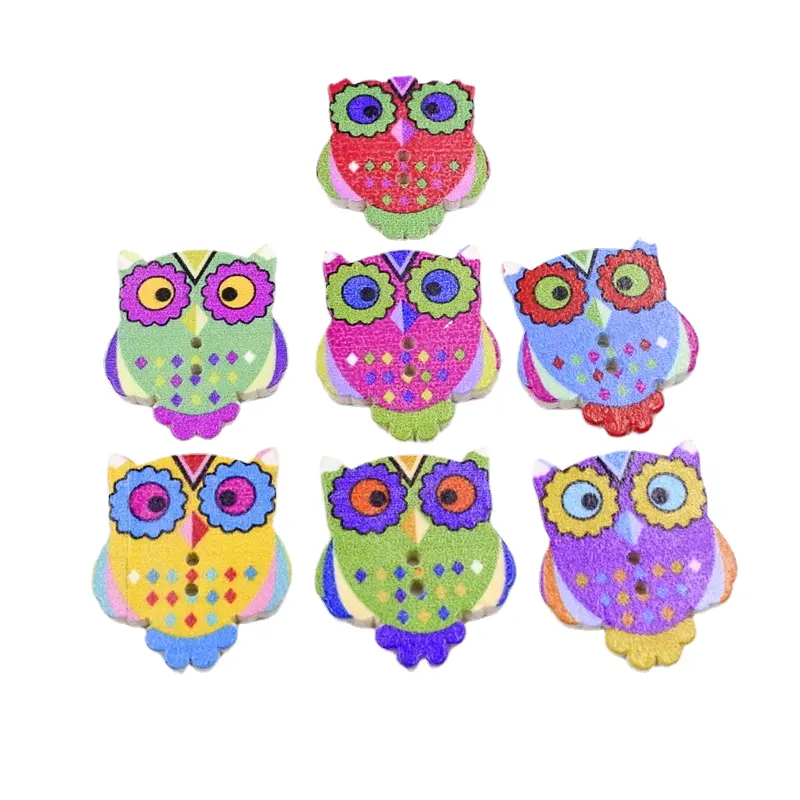 Cartoon owl wooden buttons Children's hand-made button patchwork clothing 25 / bag