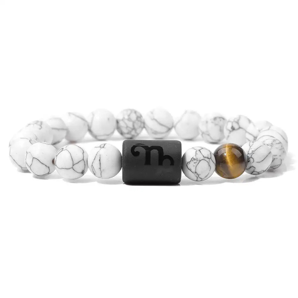 Nuovo Design semplice coppia 12 costellazioni bracciali femminili in pietra minerale turchese bianco