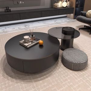 Juego de mesa de centro anidada redonda con cajón, mesa de cóctel con marco de Metal, mesa auxiliar para sala de estar, dormitorio, balcón, espacio pequeño - Product Image 1