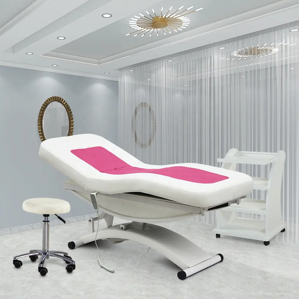 2024 lüks vücut terapi Spa tedavi Salon kozmetik 3 elektrik motoru uzatma pembe güzellik kirpik yüz masa De masaj yatağı