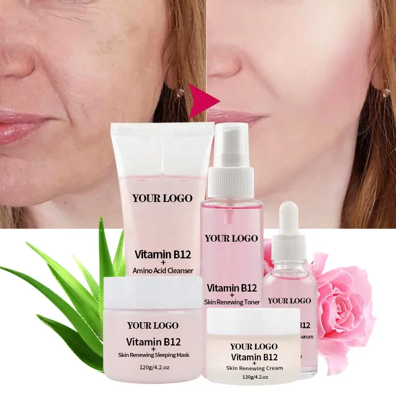 Kit de skincare facial de aminoácido, conjunto para limpeza facial e clareamento, com vitamina b12
