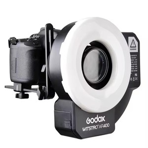 Godox AR400 400W锂离子电池液晶面板强大的微距发光二极管环形闪光闪光灯摄像机DSLR视频灯套件