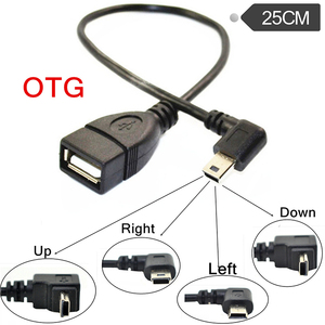 Conector hembra OTG USB 2,0 a Mini USB B, conector macho de 5 pines, adaptador de ángulo de 90, Cable corto