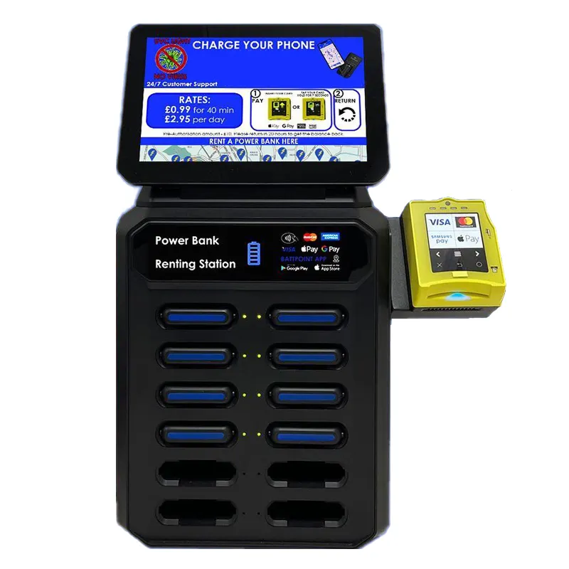 OEM क्रेडिट कार्ड powerbank वेंडिंग मशीन 12 स्लॉट किराये मोबाइल पावर स्टेशन साझा चार्ज खजाना