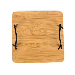 Nhà Máy OEM Phục Vụ Khay Phong Cách Kim Loại Xử Lý Tre Tối Bằng Gỗ Khay Cho Bữa Ăn Sáng Bữa Ăn Tối Thanh Bền Vững Trang Trí Khay - Product Image 3