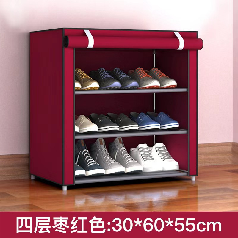 Wine-red shoe cabinet with 4 shelves