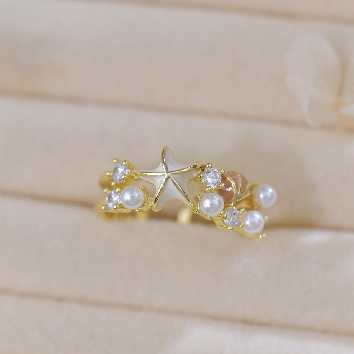 Starfish Pearl Adjustable Ring