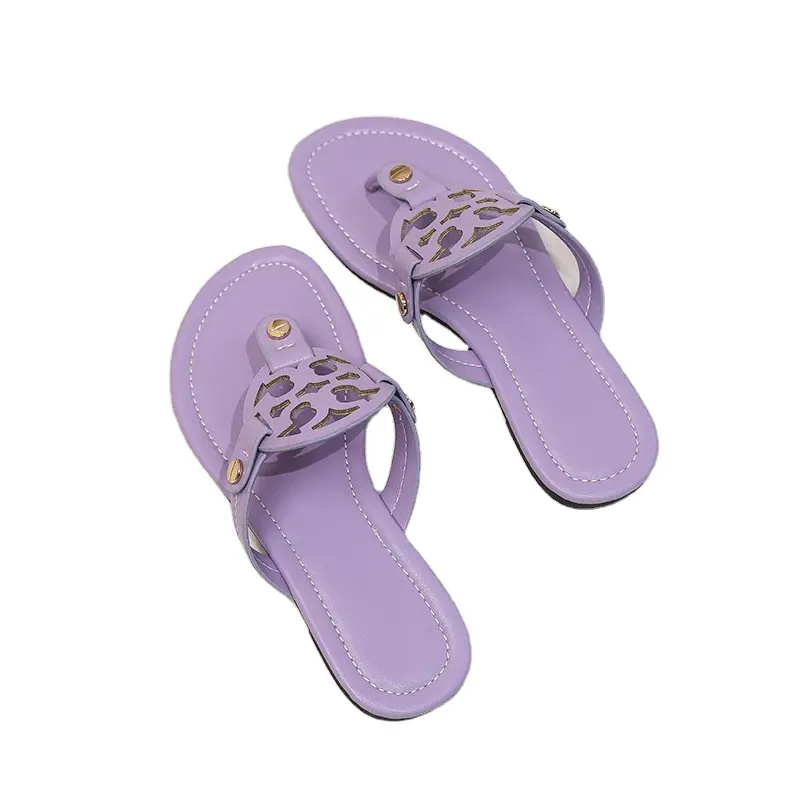 Zapatos de cuero para mujer, chanclas de playa a la moda, de talla grande, novedad de 2023