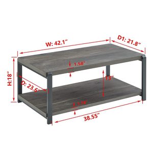 乡村木材和金属灰色茶几，带储物架，适合家庭或厨房边桌使用 - Product Image 2