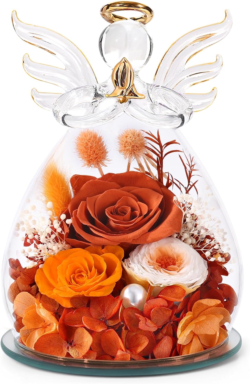 Orange-rose-austin-bébé souffle-hortensia