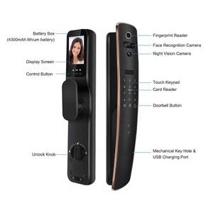 Tuya App-gesteuertes Smart Steel Türschloss Biometrische RFID-Finger abdruck Gesichts erkennung <span class=keywords><strong>WiFi</strong></span>-Netzwerk-Speicher karte aus Aluminium legierung