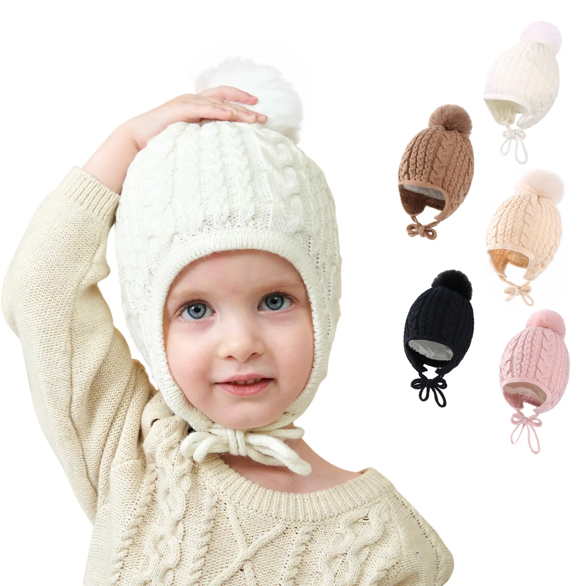 Chapeau d'hiver en tricot avec motif torsadé pour bébé, chapeau au crochet, protège-oreilles, chapeaux élégants pour bébé