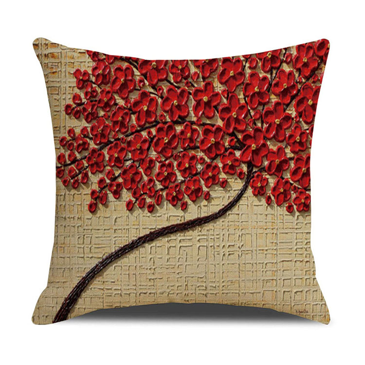 ins Nordic style oil painting tree print linen square pillow cover sofa bed cushion cover