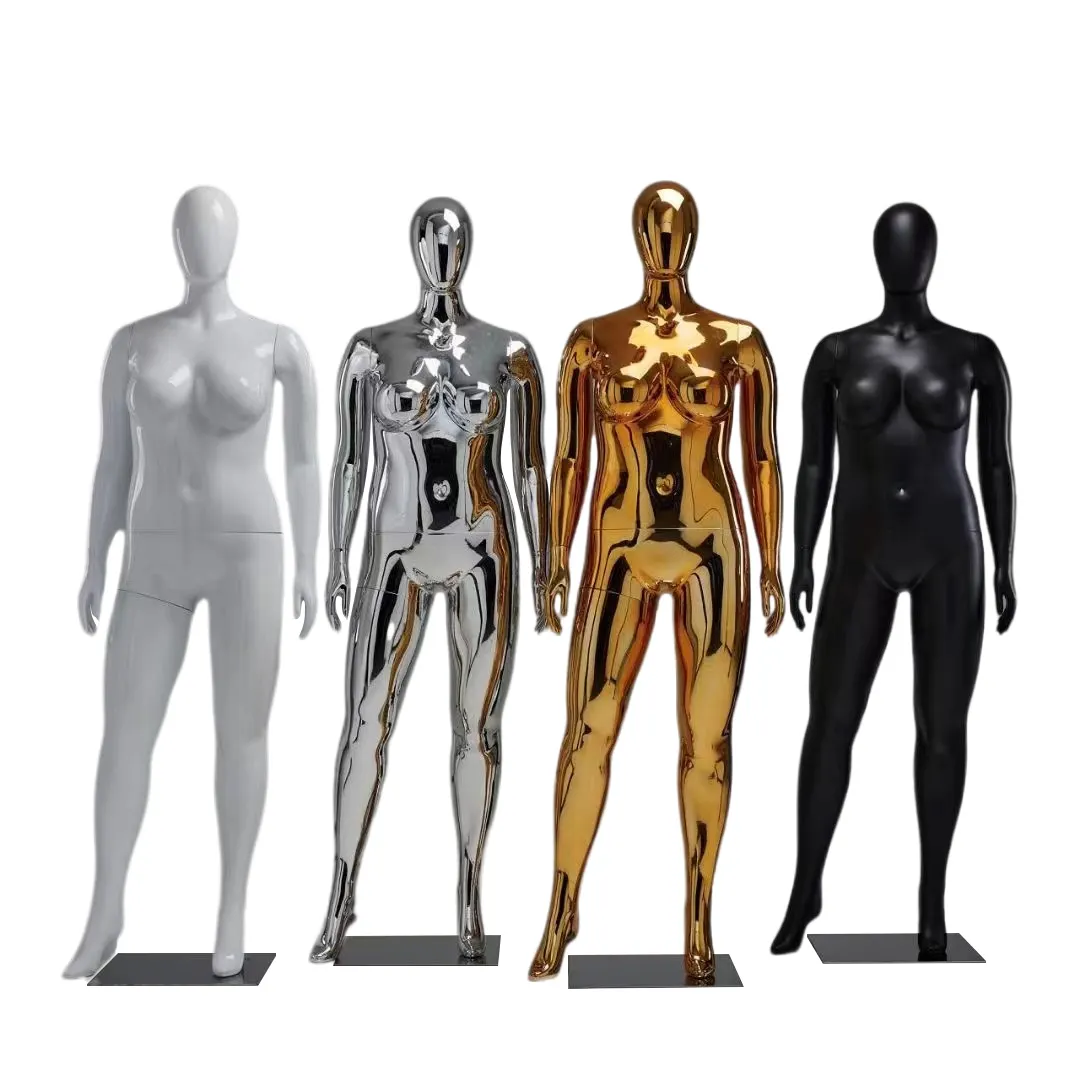 Bán buôn Boutique Chrome bạc vàng sáng bóng cộng với Kích thước nữ mannequin lớn HIPS vú đen đầy đủ cơ thể vàng chất béo người phụ nữ mannequin