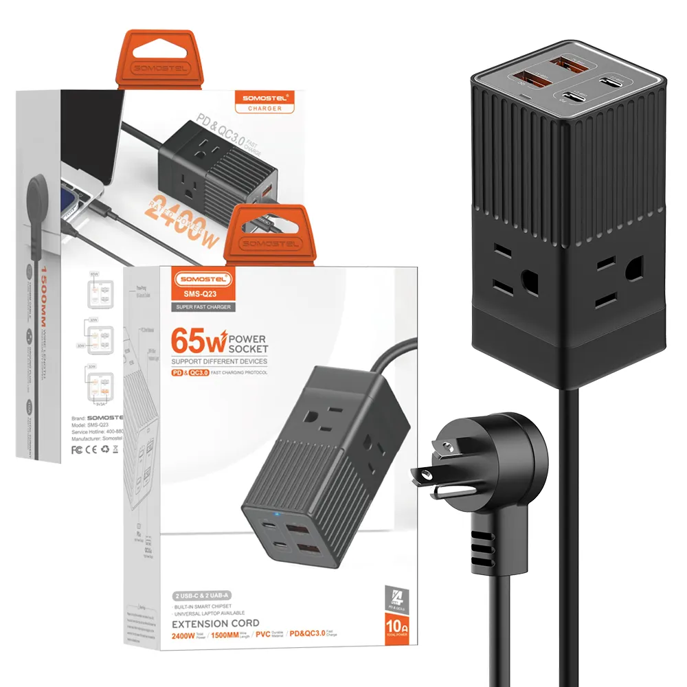 Somostel SMS-Q23 Chegam novas tiras de energia com 4 tomadas de energia no Reino Unido e 4 portas USB UK Plug de carregamento rápido Zocalo de Poder