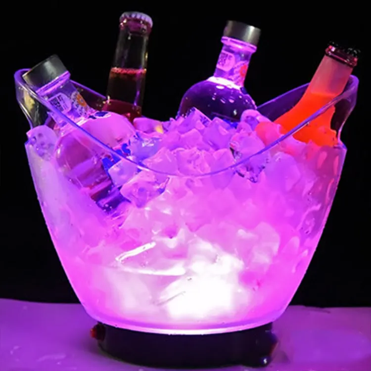 אקריליק פלסטיק משקאות מיכל מותאם אישית לוגו יין בירה שמפניה דלי למסיבה מועדון מלון Led אקריליק קרח דלי משקאות אמבטיה