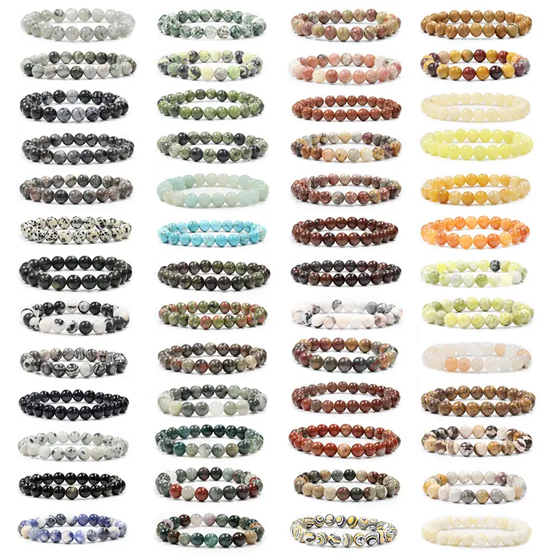 Venta al por mayor de pulseras de cuentas de cristal de cuarzo de piedra natural pulseras de piedras preciosas hechas a mano de 8mm para mujeres y hombres