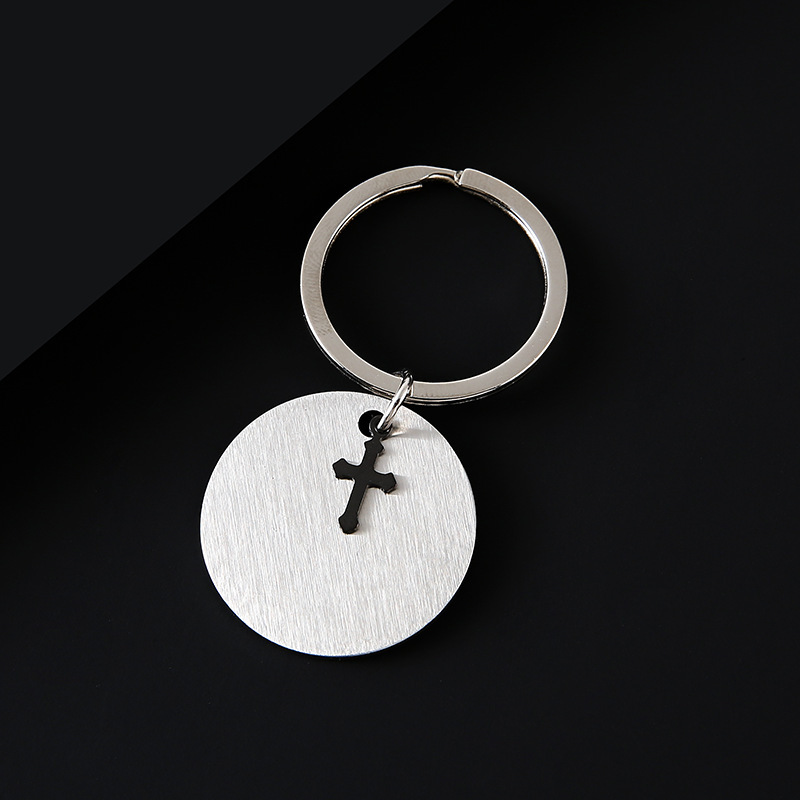 Clé ronde argent brossé + Croix noire