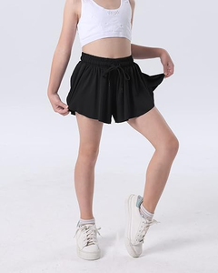 Kızlar siyah kelebek 2-in-1 koşu, spor salonu, egzersiz, tezahürat, dans için Spandex Liner ile Flowy şort - Product Image 6