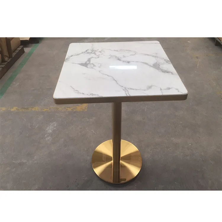Di fascia alta su misura-made marmo artificiale tavolo del ristorante con golden bordo per L'america ristorante