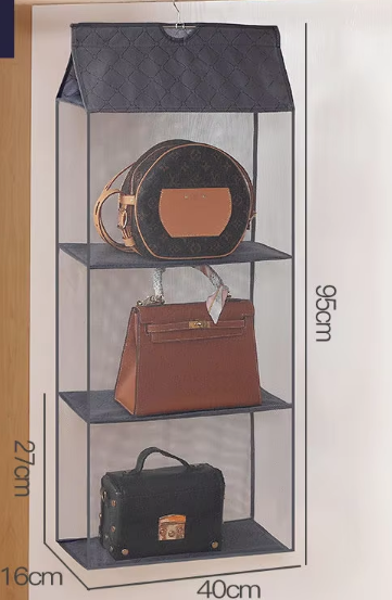 Sac de rangement suspendu gris à 3 niveaux, modèle tridimensionnel.