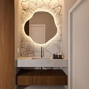Sanat tasarım lüks Led Vanity akıllı banyo aynası duvara monte 3 işık modları dokunmatik anahtarı çeşitli şekiller düzensiz banyo aynası - Product Image 4